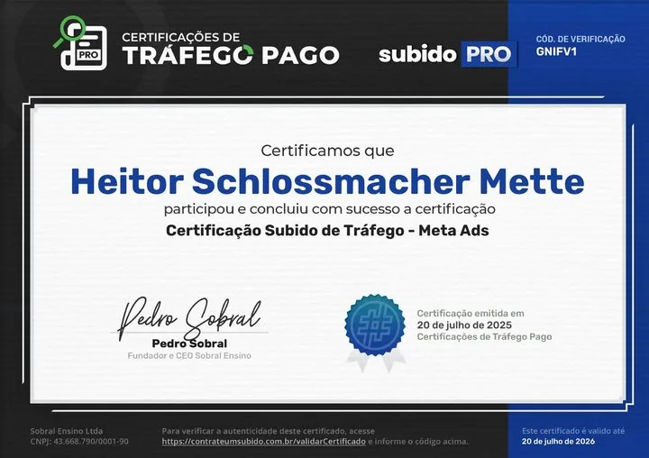 Certificação Meta Ads - Subido PRO
